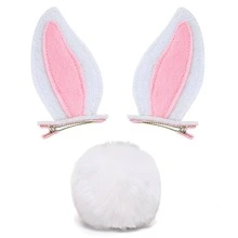 2个兔耳朵头箍和1个兔毛尾巴，适合复活节兔子装扮 - 彩色 - 查看 6