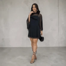 Elegant Short Tulle Cape Dress - New Arrival - màu đen - Xem 6