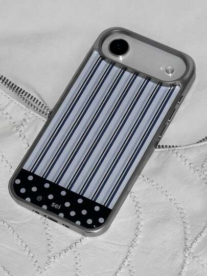 Stylish Blue Striped Splice Polka Dot Glossy Electroplated Frame Compatible With IPhone 17 Pro Max 17 Pro 17 16 Pro Max 16 Pro 16 15 Pro Max 15 Pro Max 15 Pro 15 14 Pro Max 14 Pro 14 13 Pro Max 13 Pro 13 12 Pro Max 12 Pro 12 11 Cute Contrast Color Soft TPU Back Cover