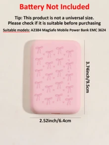 可爱蝴蝶结爱心印花硅胶TPU保护壳，适用于MagSafe移动电源，柔软TPU材质，防震保护壳，兼容 16/15/14/13系列，磨砂表面（仅含保护壳，不含电池），送给女孩的女士节礼物 - 彩色 - 查看 3