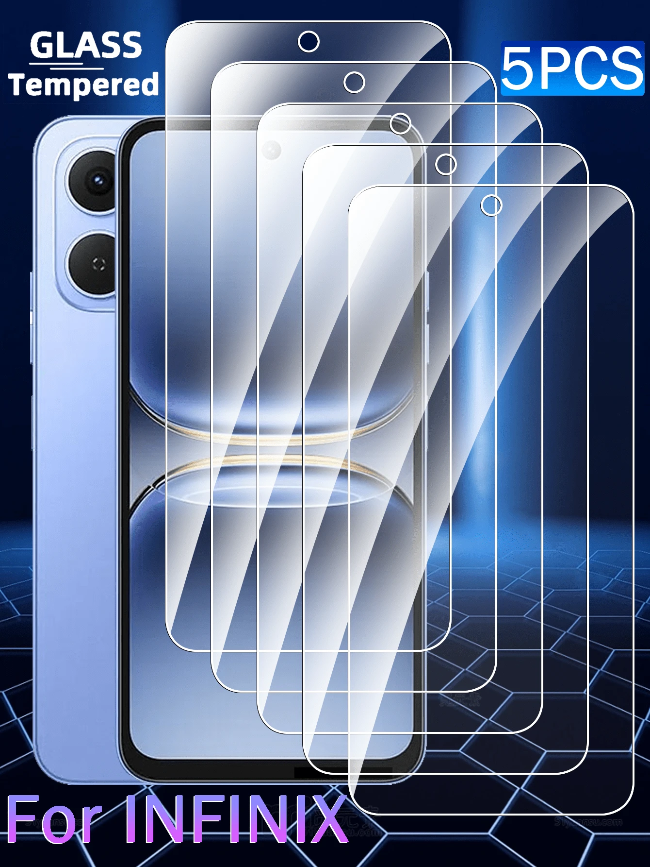 防震钢化玻璃手机屏幕保护膜 5 片装，兼容多种型号，高清钢化玻璃膜，9H 硬度，兼容手机壳，易于安装，防刮花，无气泡，全覆盖，春季礼物 - 無色 - 查看 1