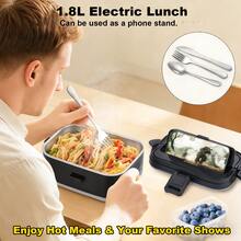 Electric Lunch Box 1.8L - 110V Home & 12V/24V Car Portable Food Warmer, Stainless Steel Heated Meal Container W/ Fork & Insulated Bag, For Truck Drivers, Office, Travel, Camping, College(Fast Heating) - 查看 3