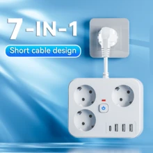1pc Overload Protection Power Outlet With On/Off Switch, Short/Long Cord Option, Suitable For Office, Travel, And Home Use - EU E Type Plug(220-240V) - View 12