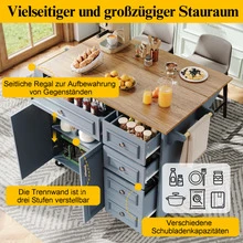 Köksöbord (110*45 - 75*92 cm), modern köksöbord, skåp, avtagbar matvagn, buffébord, vintage matvagn, sidoskåp, multifunktionellt matbord med förvaring, blå - Blå - Visa 2