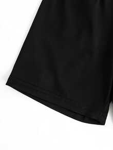 BRUH Pattern Casual Summer Short-Sleeve Set For Boys, Fashionable Outdoor Sports Spring/Summer T-Shirt And Shorts 2pcs Set, Ages 5-6, 6-7, 8-10, 12-14, 14-16. Other Accessories Are Not Sold Separately., Perfect For Outdoor - 黑色 - 查看 3