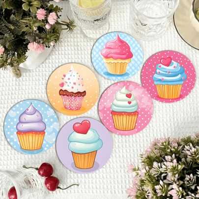 Pastel Macaron Style Heart-Shaped Cupcake Theme Round Coasters, Designed With "Sweet Color + Heart Element" As The Core, Combining Fresh Illustrations And Girly Aesthetics, Precisely Suitable For Afternoon Tea, Girly Home Decor, Birthday Parties And Gift Giving Scenarios