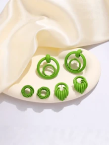 1 par de pendientes minimalistas de línea geométrica de acero inoxidable, adecuados para el uso diario de las mujeres - Verde - Ver 3