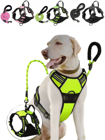 Dog Harness, Anti Pull Pet Harness, Equipped With 2 Drawstring Buckles, Adjustable Soft Padded Vest, Reflective Oxford Cloth Vest With Control Handle - Includes Free Heavy-Duty 5-Foot Drawstring. Random Color
