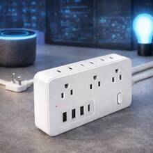 Regleta/tomacorriente (estándar estadounidense), ideal para oficinas y salas de estar. Cuenta con 6 tomas de CA y 4 puertos USB, protección contra sobretensiones, montaje en pared y es ideal para oficinas y hogares. Color blanco. - Tipo de Enchufe A USA (110-127V) - Ver 1