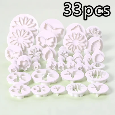 33 Piece Baking Set, Suitable For Homemade Cakes And Desserts, Comes With Cookie Molds, Non Stick Baking Molds, And Includes Baking Tool Sets In 10 Sizes And Shapes