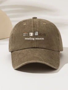 1 pieza Gorra de béisbol lavada unisex - Impresa con el texto "Temporada de lectura Libro Café Gafas" - Correa ajustable, sombrero ligero para exteriores apto para las 4 estaciones, adecuado para senderismo, camping, uso diario - Regalo perfecto - Diseño de fácil lavado, accesorio de cabeza casual, patrón divertido, accesorio de cabeza cómodo - Gorra de béisbol lavada - Ver 9