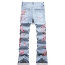 Purple 2025 New Arrival Mens Flared Jeans Street Fashion Heavy Embroidery Plum Blossom Non Stretch Y2k  Hot  In Stock - 淺色水洗藍 - 查看 3