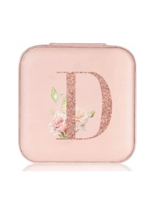 1个粉色玫瑰首饰盒，时尚旅行首饰盒，玫瑰金字母，个性化礼品旅行首饰盒，生日礼物，圣诞礼物，女孩礼物，A-Z字母旅行首饰盒 - 多色 - 查看 20