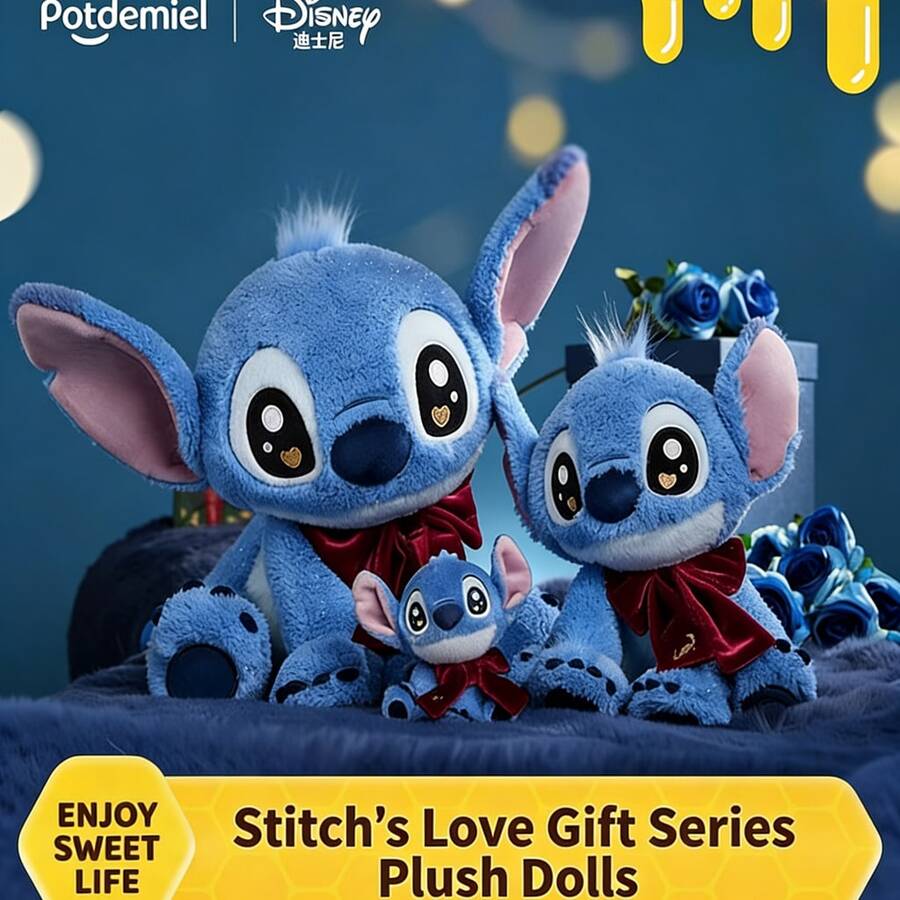 Disney 1个正版迪士尼史迪奇毛绒玩偶，带蝴蝶结，史迪奇玩偶吊坠，儿童安抚玩偶，家居装饰，抱枕，生日/节日礼物