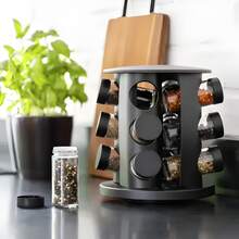 Spice Rack With 12 Stainless Steel Condiment Jars And Rotating Stand - MÀU ĐEN (12 hũ) - Xem 4