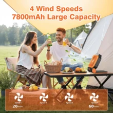Nuevo ventilador solar portátil para exteriores con carga USB de 7800mAh, 4 ajustes de velocidad del viento, 3 modos de iluminación, ultra silencioso, adecuado para pesca, camping, carpas y actividades al aire libre - multicolor - Ver 3
