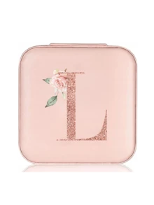 1个粉色玫瑰首饰盒，时尚旅行首饰盒，玫瑰金字母，个性化礼品旅行首饰盒，生日礼物，圣诞礼物，女孩礼物，A-Z字母旅行首饰盒 - 多色 - 查看 17