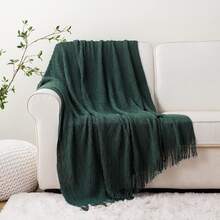 Manta ligera, transpirable y con aire acondicionado, tejida, suave, manta de tiro para todas las estaciones - Verde oscuro - Ver 5
