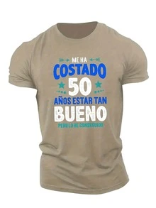 Camiseta Gráfica para Hombre en Español - Diseño de Estrella y Corazón "Me Gusta 127.0cm", Regalo de 50º Cumpleaños, Camiseta Casual de Manga Corta para Verano, Lavable a Máquina, Corte Regular, Diseño Festivo |   Tela cómoda - Negro - Ver 1