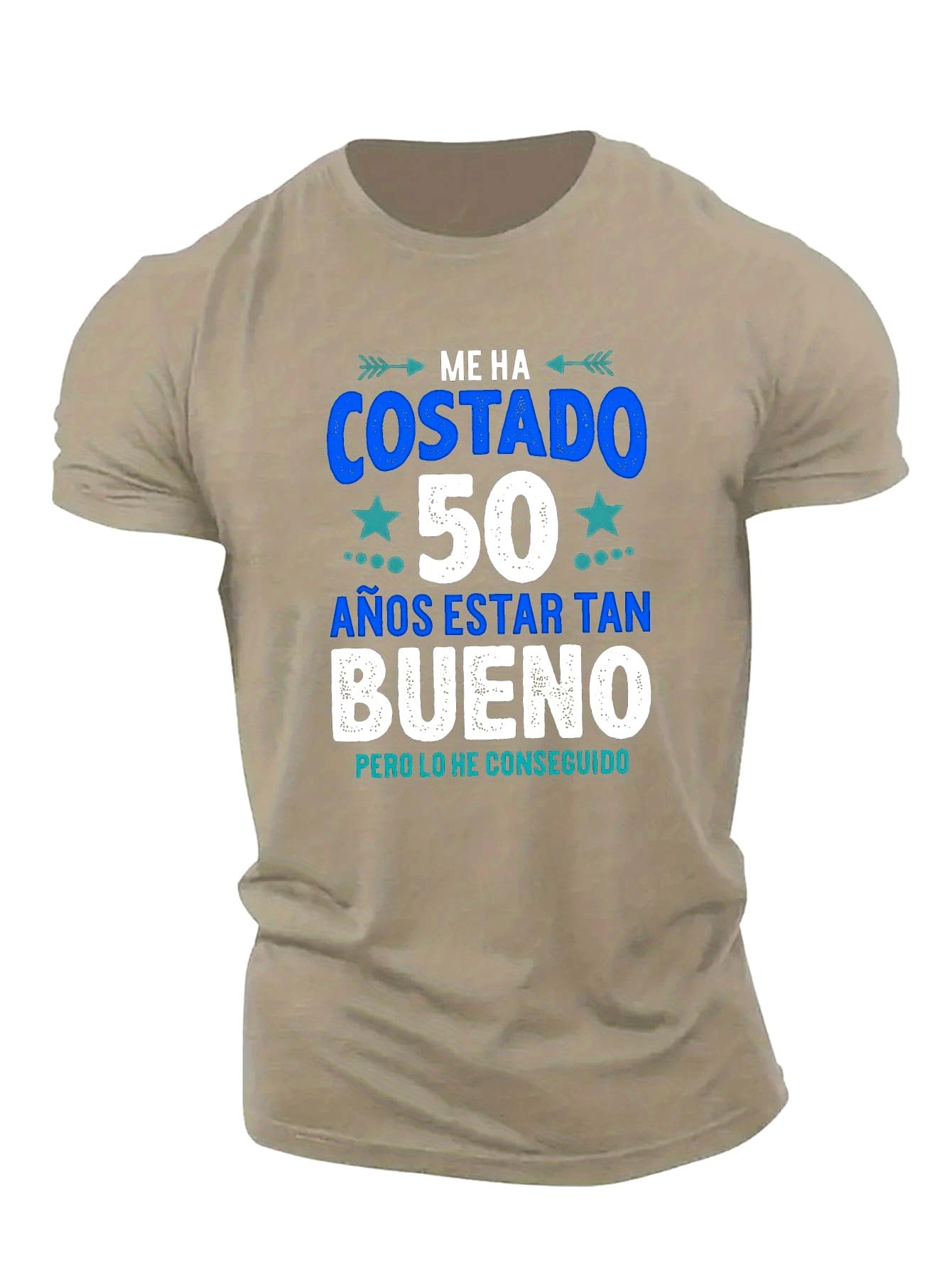 Camiseta Gráfica para Hombre en Español - Diseño de Estrella y Corazón "Me Gusta 127.0cm", Regalo de 50º Cumpleaños, Camiseta Casual de Manga Corta para Verano, Lavable a Máquina, Corte Regular, Diseño Festivo | Tela cómoda - Negro - Ver 1