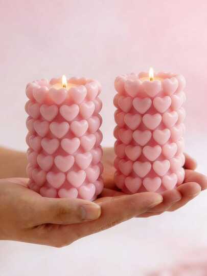 1个爱心圆柱硅胶模具，立体爱心浮雕设计，适合手工爱好者制作香薰蜡烛、树脂工艺品和石膏装饰品，也可用于制作生日蜡烛、树脂装饰品和香薰蜡片 | 耐高温，可重复使用，清新治愈风格