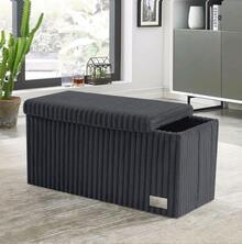 Aafan Ribbed Velvet Large Ottoman Storage Bench, Folding Ottoman Storage Box, Footstool Or Storage Chest With Lid For Bedroom, Wooden Box Fleece Cover - 木炭 - 查看 2