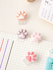 4个可爱猫爪亚克力夹子，透明亚克力猫爪造型夹子，实用计划夹，便携式少女文具夹，适用于学生、文件、收据、账单整理 - 貓爪亞克力夾子 - 查看 2