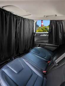 通用型汽车隔断及侧帘套装 – 黑色隐私隔断，带遮阳、防紫外线和隔热功能 – 易于安装，采用挂钩和魔术贴，适用于轿车、SUV、面包车、卡车，遮光隐私帘 - 遮陽簾 - 查看 3