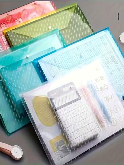 10pcs Thick Waterproof A4 Document Bags, File Folders With Buckle Closure, Large Capacity Storage Bags For Office Documents, Exam Papers And Archives