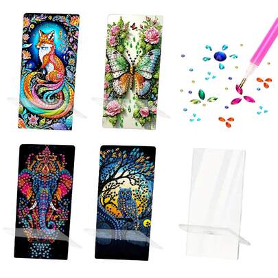 1pc Diamond Painting Kit Phone Holder, Acrylic Material With Butterfly, Fox, Elephant, Owl Patterns, Multifunctional Phone Stand And Mirror, Suitable For Home Watching And Outdoor Travel