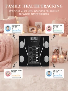 SOKANY Intelligent Electronic Bathroom Scale, Battery Powered, Wireless Design, No Charging Required, Body Fat Monitoring Function, Unisex Home Use - Black - View 9