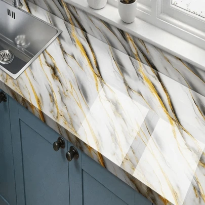 1 cuộn giấy dán tường tự dính chống thấm nước và dầu mỡ, họa tiết vân đá cẩm thạch, có thể bóc dán dễ dàng, thích hợp cho nhà bếp, tủ bếp, mặt bàn, bàn làm việc, trang trí nhà cửa và tân trang mặt bàn nội thất.