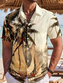 Men's Tropical Hawaiian Shirt Casual Coconut Tree Print Short Sleeve Shirt Beach Shirts For Men Tropical Shirts For Men Men Summer Shirts Men Beach Shirts Button Up Tropical Graphic Beach Shirt - p02 - 查看 1