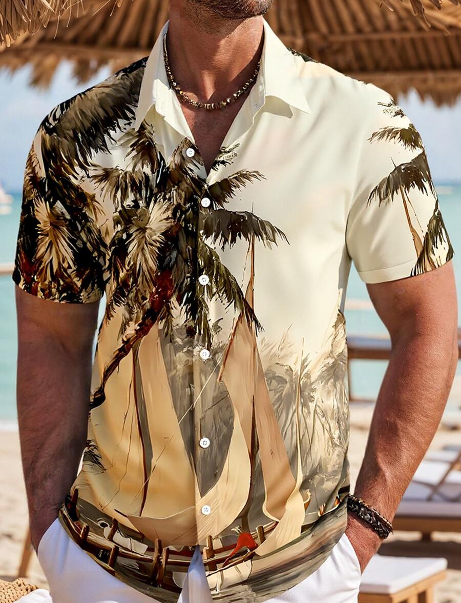 Men's Tropical Hawaiian Shirt Casual Coconut Tree Print Short Sleeve Shirt Beach Shirts For Men Tropical Shirts For Men Men Summer Shirts Men Beach Shirts Button Up Tropical Graphic Beach Shirt - p02 - 查看 1