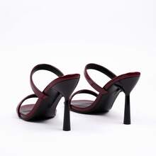 Geeyea Women's Shoes, Burgundy, Stiletto Heel, Strappy Sandals, Glossy Patent Leather, Retro-Modern Design, Made Of Synthetic Leather, Suitable For Summer Wear, Bars, Nightclubs, Business Dinners, And Dates. - Phiên bản nâng cấp màu đỏ - Xem 3