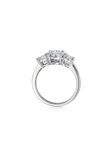 3-Stone Cubic Zirconia 925 Sterling Silver Ring, Engagement/Anniversary Gift Box For Girlfriend/Wife - Silver - View 5