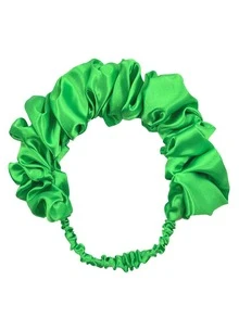1pc Pleated Elastic Headband, European And American Style Green Wide Hair Accessory - Green - View 4