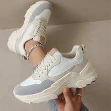 Women's Modern Platform Sneakers, Comfortable For Everyday Casual Wear, Stylish, Vacation, Lace-Up, Party, Office, Outdoor - 白色/自然色 - 查看 4