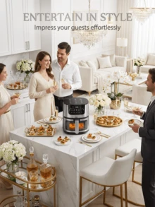 大容量空气炸锅烤箱一体机 - 轻松烘焙和油炸，即插即用，智能触控屏，无油多功能烹饪，酥脆外皮，烘焙、加热，快速易用 - 健康饮食轻松搞定 - 黑色 - 查看 3