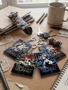 4pcs GACHIAKUTA Anime Character Acrylic Pendant Keychains, Featuring Zangeki Nijuu/Rudo/Enjin/Reo Japanese Text, Cute Keychain Accessories - Multicolor - View 4