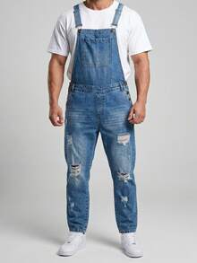 Premium Men's Denim Overalls - 淺色水洗藍 - 查看 2