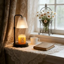 QUIGO Candle Warmer Lamp With Timer Electric Wax Warmer For Scented Wax Melt Warmer Melter For Jar Candles Touch And Remote Control Dimmable Ajustable Height Gifts For Women 1 Bulbs, Frossted Glass - 美規A型插(110-127V) - 查看 13