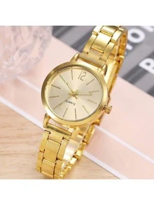 2pcs/Set Ladies Watch Gold Watch Alloy Quartz Women's Watch With Steel Band & Love Bracelet Design - Gold - View 6