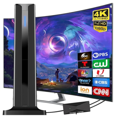 180 Mile Free Digital TV Antenna - 360° Super Signal HDTV Antenna, 2K/1080p Supported, Easy Installation, Suitable For Urban And Rural Areas, Outdoor Antenna | Sleek Black Design | Easy Antenna Installation