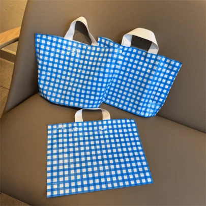 100pcs Party Gift Clothing Packaging Bags, High-End Women's Shopping Bags, Handheld Storage Bags, Blue Checkered Packaging Bags, Wedding Packaging Bags, Gift Packaging Bags, Reusable Packaging Bags, Thick Waterproof Portable Large Capacity Tote Bags, Outdoor Travel Daily Necessities Storage Bags. Suitable For Holidays, New Year's, Weddings, Parties, Shopping Bags, Birthday Gift Bags, Party Gift Bags