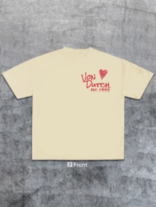 Apricot 1pcs Women's Double-Sided Printing Von Dutchh Heart Logo With Key And Year 1999 Fabric Soft & Skin-Friendly Unisex Style Gifts For Spring Festival, Valentine's Day, St. Patrick's Day & World Cup-Van Dutch Dragon Print Women T Shirt Classic Americana Style Graphic Tee - 杏色 - 查看 2