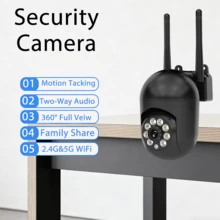 BoyKeep 1 pieza Cámara de inalámbrica 1080P HD 5G WIFI, vista panorámica de 360°, visión nocturna infrarroja, detección de movimiento humano, audio bidireccional, acceso remoto, cámara de monitoreo del hogar interior, negro, instalación fácil - Negro - Ver 10