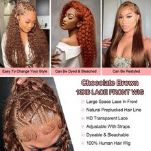 30 Inch Chocolate Brown Deep Wave Lace Front Wigs Human Hair 250 Density 13x6 HD Lace Frontal Wigs Human Hair 100% Curly Human Hair Wig For Women Pre Plucked With Natural Hairline 4# Brown Color - S4 - 查看 11