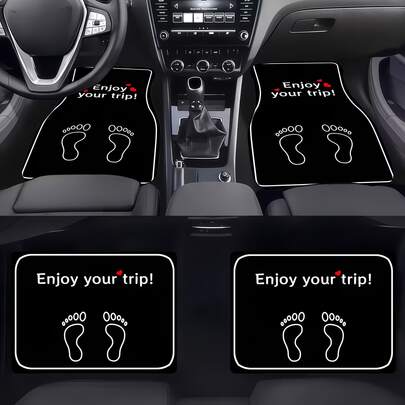 4pcs Car Floor Mats - Blessing Text Design, Soft & Comfortable, Protect Your Car Interior, Enhance Driving Experience, Upgrade Car Environment - Essential For New Cars, Easy To Clean And Install, Suitable For Sedans, SUVs, CUVs And More