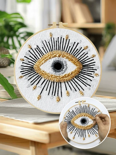 1 Embroidery Kit, Size 15*15cm/5.9*5.9in-20*20cm/7.9*7.9in, Featuring The Theme Of Mysterious Eyes, This Hand-Stitched DIY Embroidery Kit Includes An Embroidery Hoop, Suitable For Adults And Beginners. The Set Contains An Instruction Manual, Printed Pattern Fabric, Embroidery Hoop, Needle And Thread, Etc. Perfect For Home Decor Or As A Gift For Family And Friends.